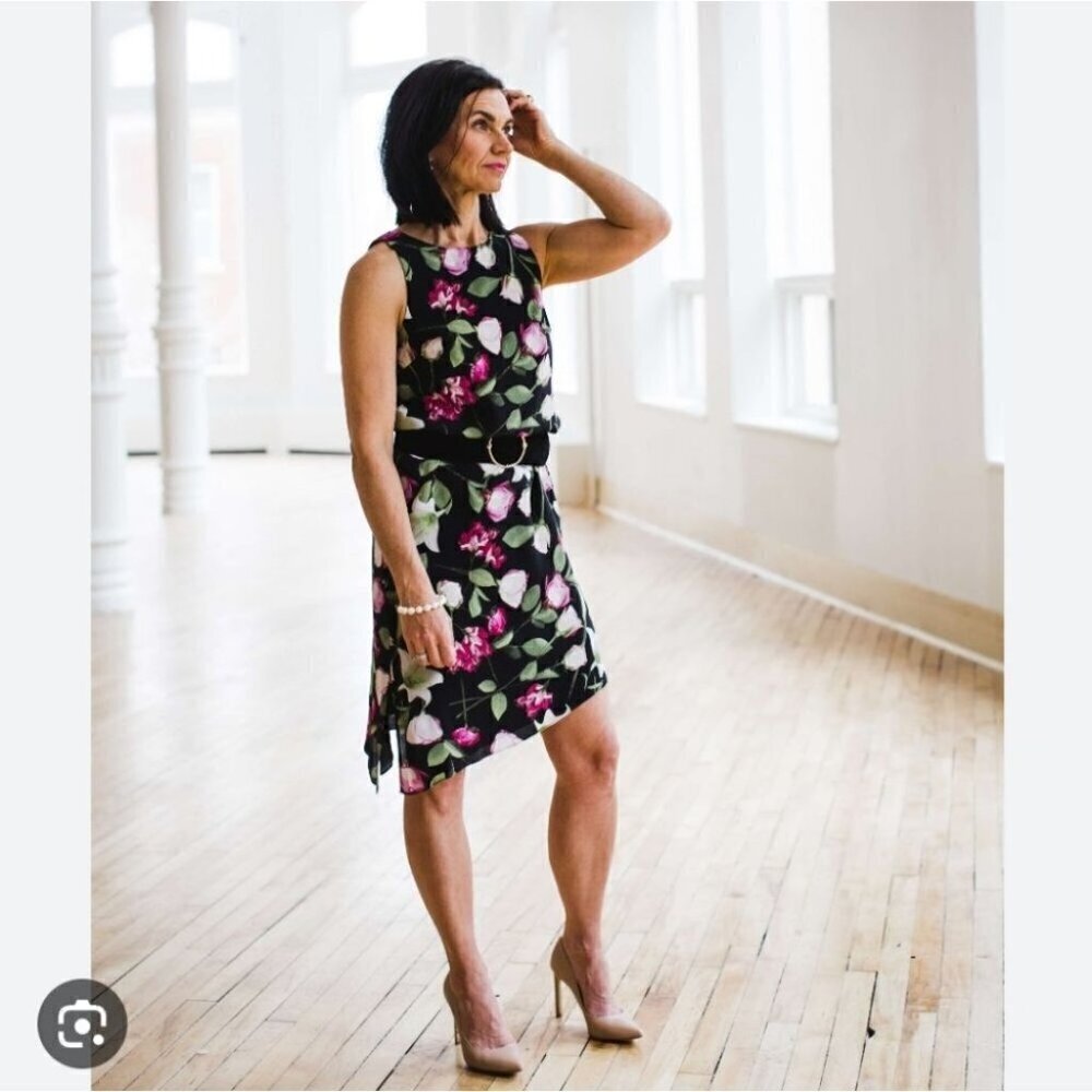 CLUB MONACO | 100% Silk Quynh dress floral black pink roses sz 4